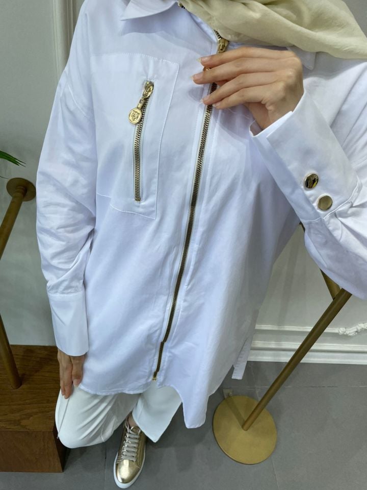 FERMUARLI COTTON GÖMLEK EKRU