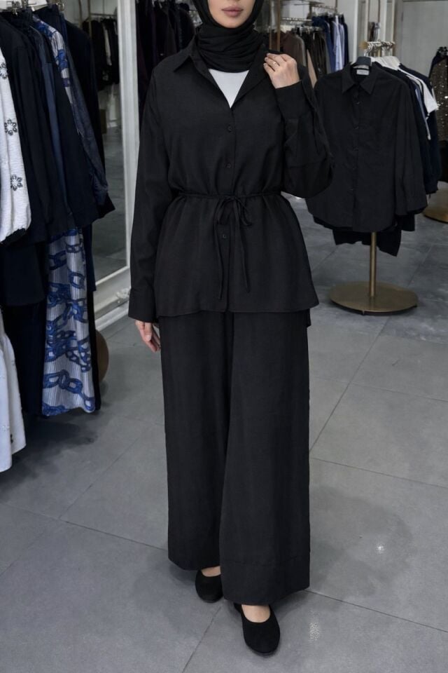 PAÇASI KATLAMA DETAYLI TAKIM SİYAH