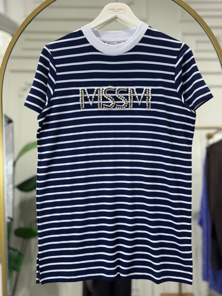 MSSM TAŞLI ÇİZGİLİ TİŞÖRT LACİVERT