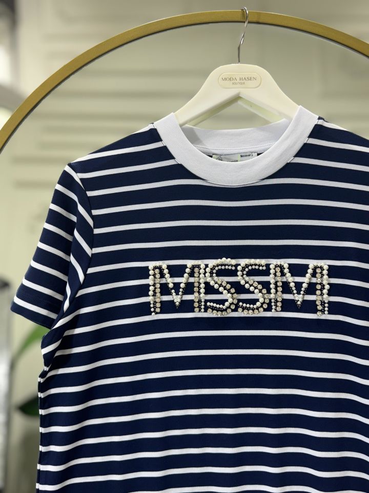 MSSM TAŞLI ÇİZGİLİ TİŞÖRT LACİVERT
