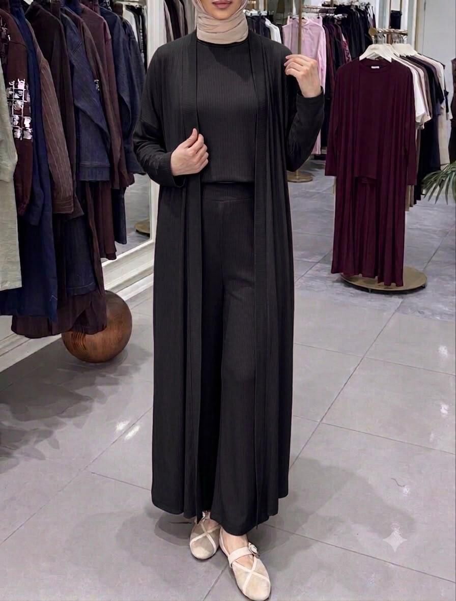 ÜÇLÜ ABAYA TAKIM SİYAH