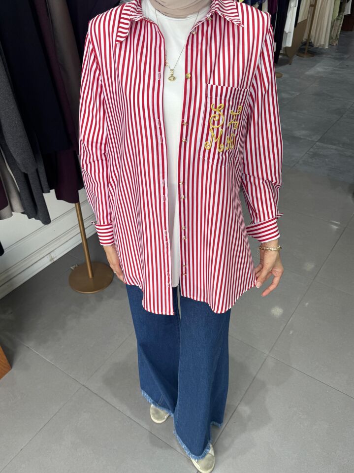 MSSM ÇİZGİLİ GÖMLEK  KIRMIZI