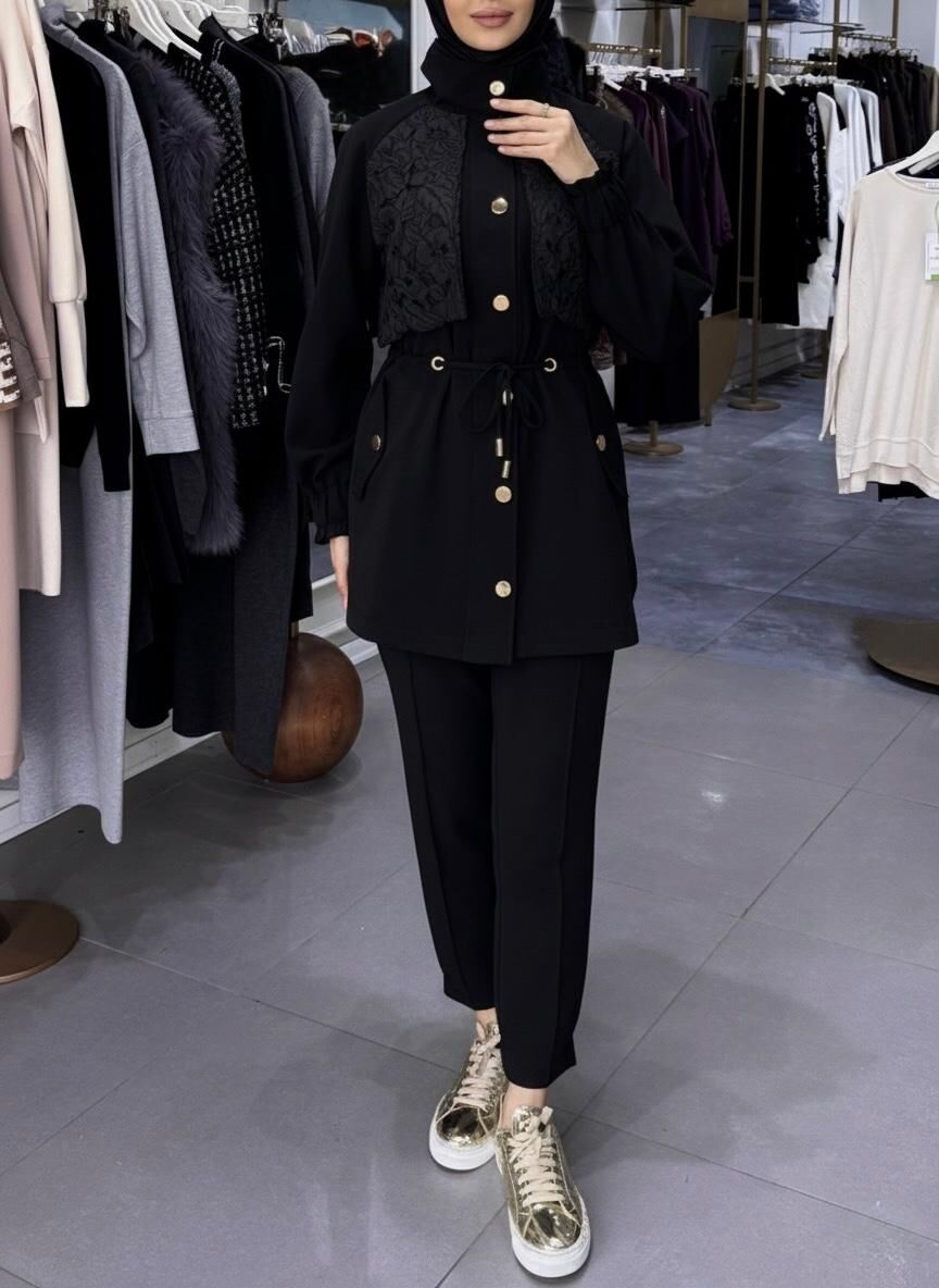 BRİELLE DANTEL GARNİ TAKIM SİYAH