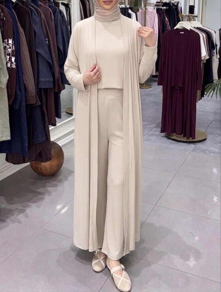 ÜÇLÜ ABAYA TAKIM BEJ