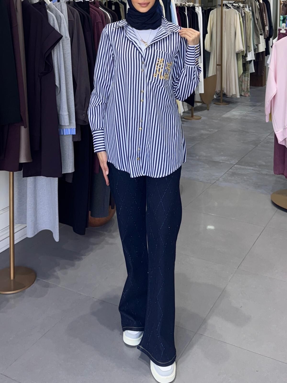 MSSM ÇİZGİLİ GÖMLEK LACİVERT