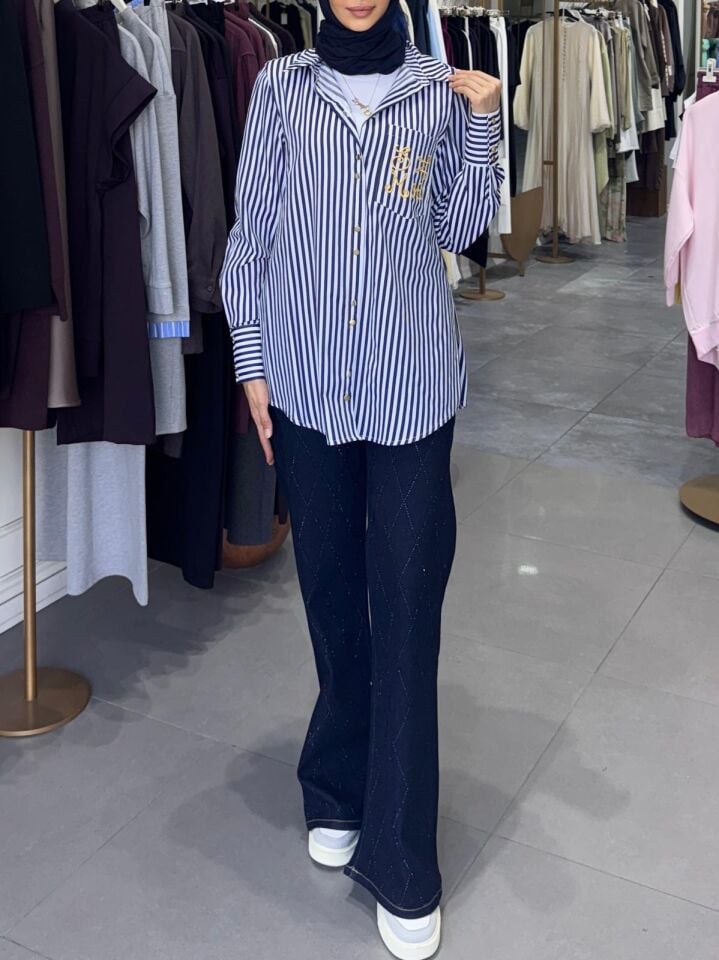 MSSM ÇİZGİLİ GÖMLEK LACİVERT