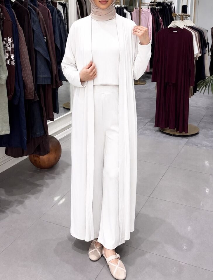 ÜÇLÜ ABAYA TAKIM BEYAZ