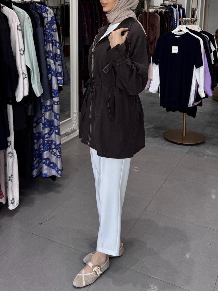 APOLET DETAYLI FERMUAR CEKET KAHVE