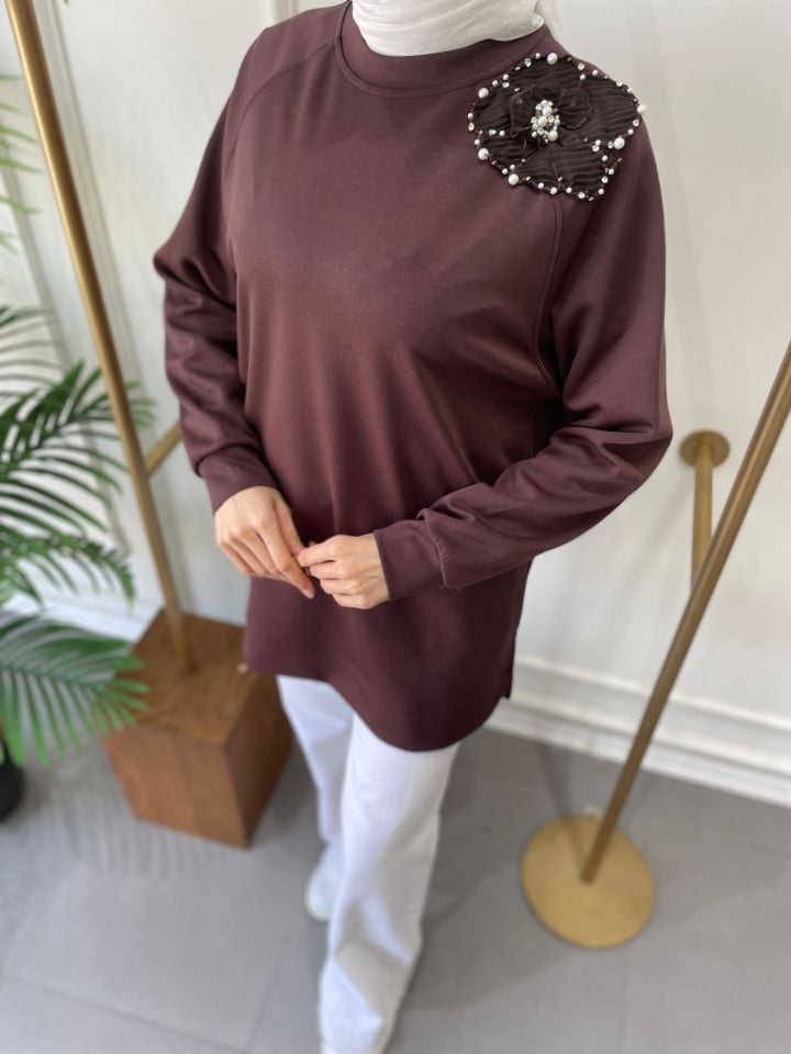AKSESURALI COMFORT SWEAT KAHVE