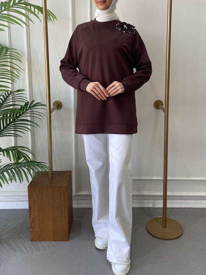 AKSESURALI COMFORT SWEAT KAHVE