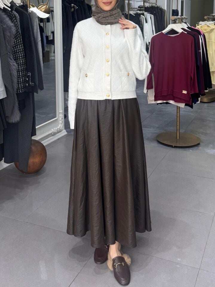 DÜĞME DETAY MİDİ TRİKO HIRKA EKRU