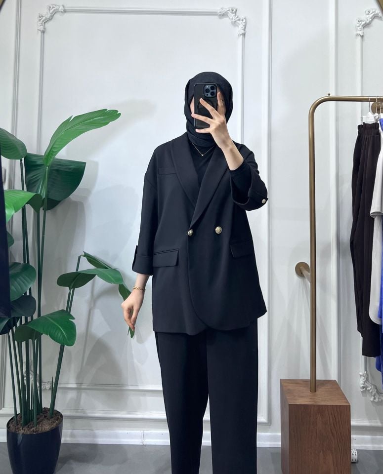 GOLD DÜĞME DETAYLI BLAZER CEKET SİYAH