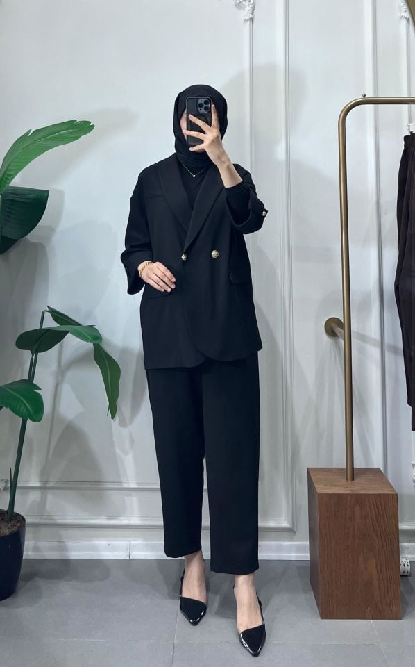 GOLD DÜĞME DETAYLI BLAZER CEKET SİYAH
