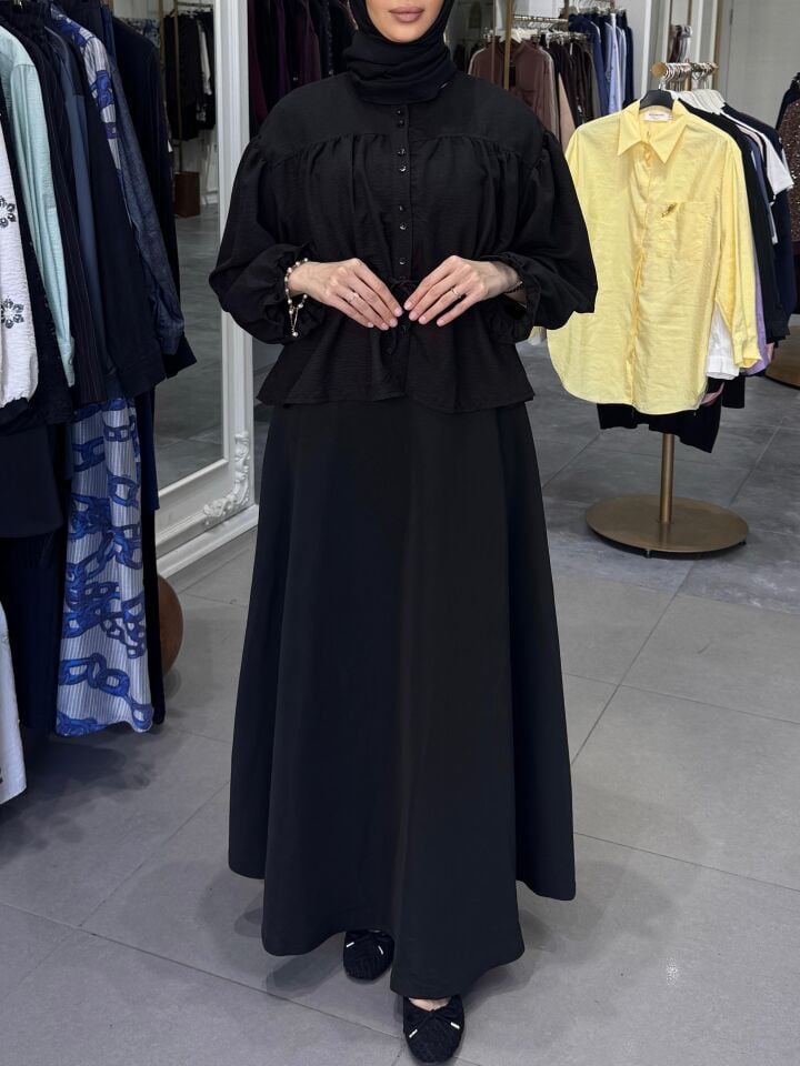 BÜZGÜ DETAYLI GÖMLEK SİYAH