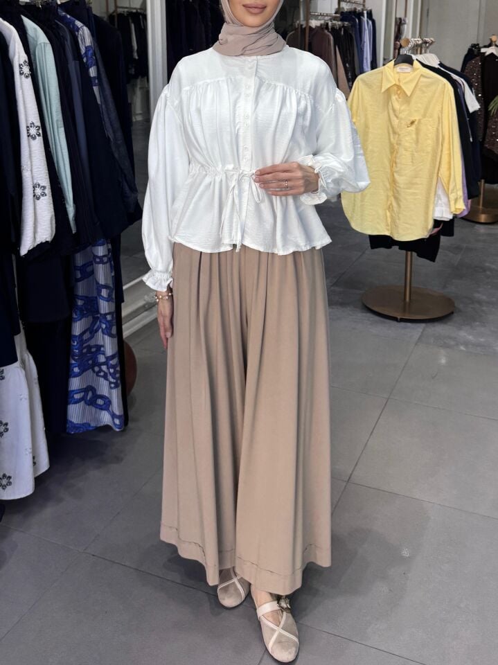 BÜZGÜ DETAYLI GÖMLEK BEYAZ