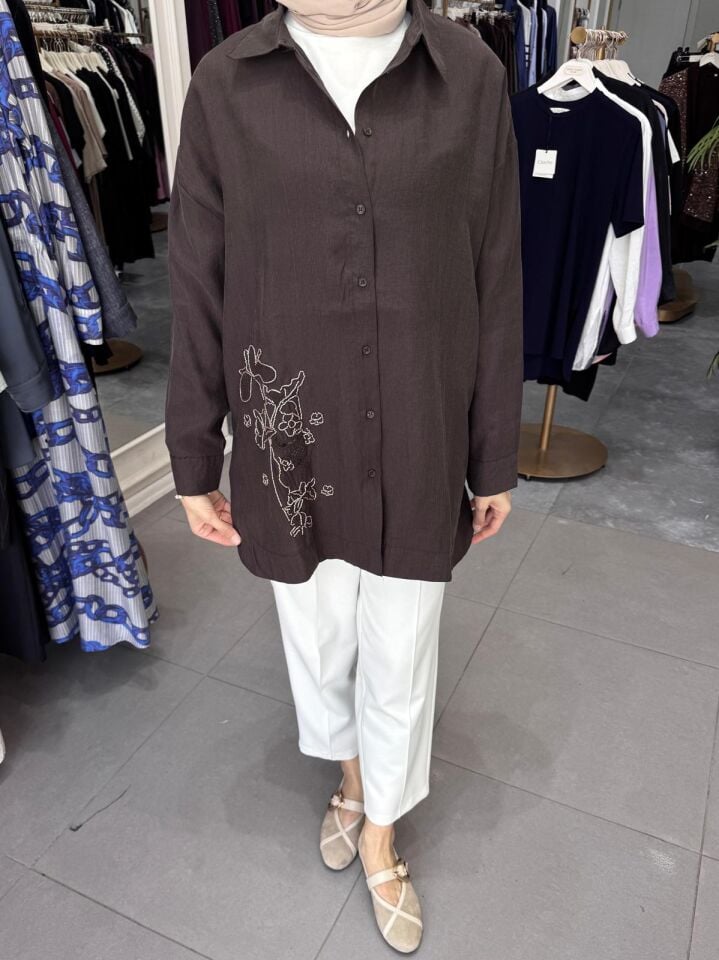 BONCUK NAKIŞ GÖMLEK KAHVE