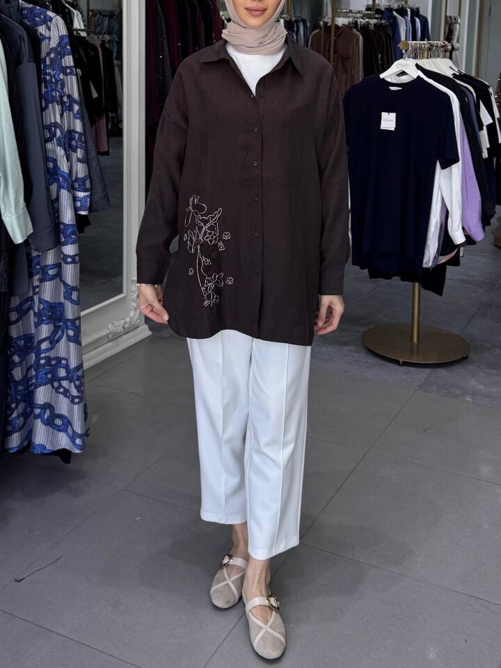 BONCUK NAKIŞ GÖMLEK KAHVE