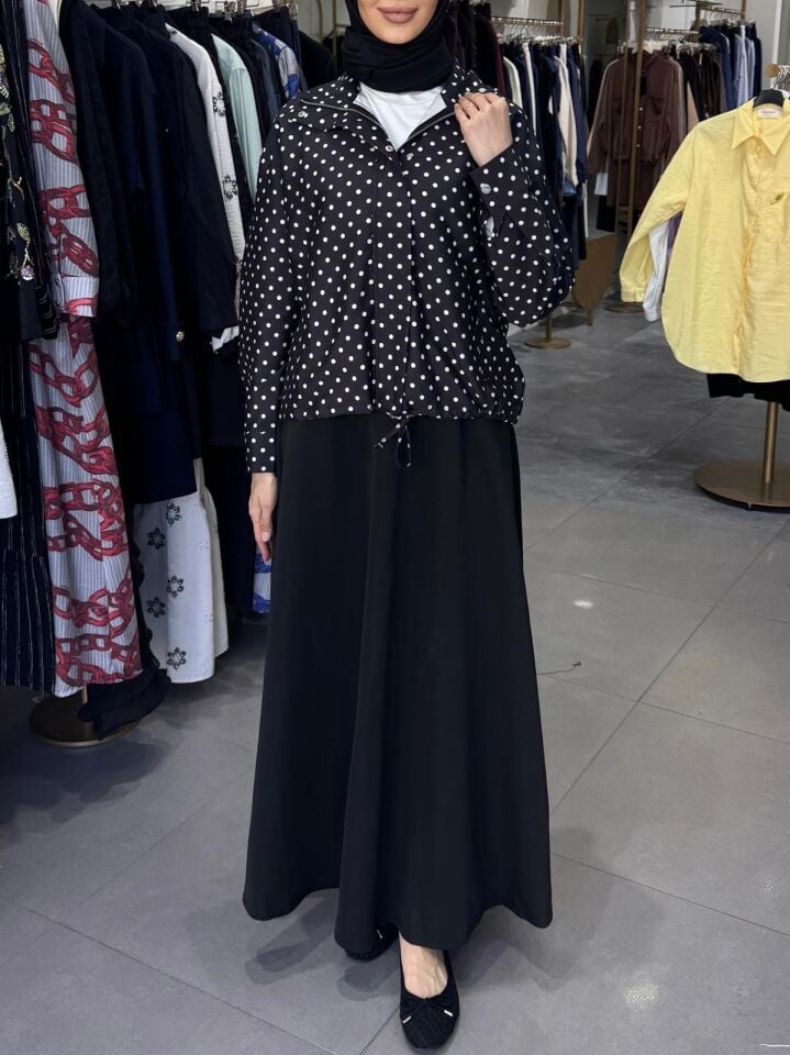 PUANTİYE DESEN CEKET SİYAH