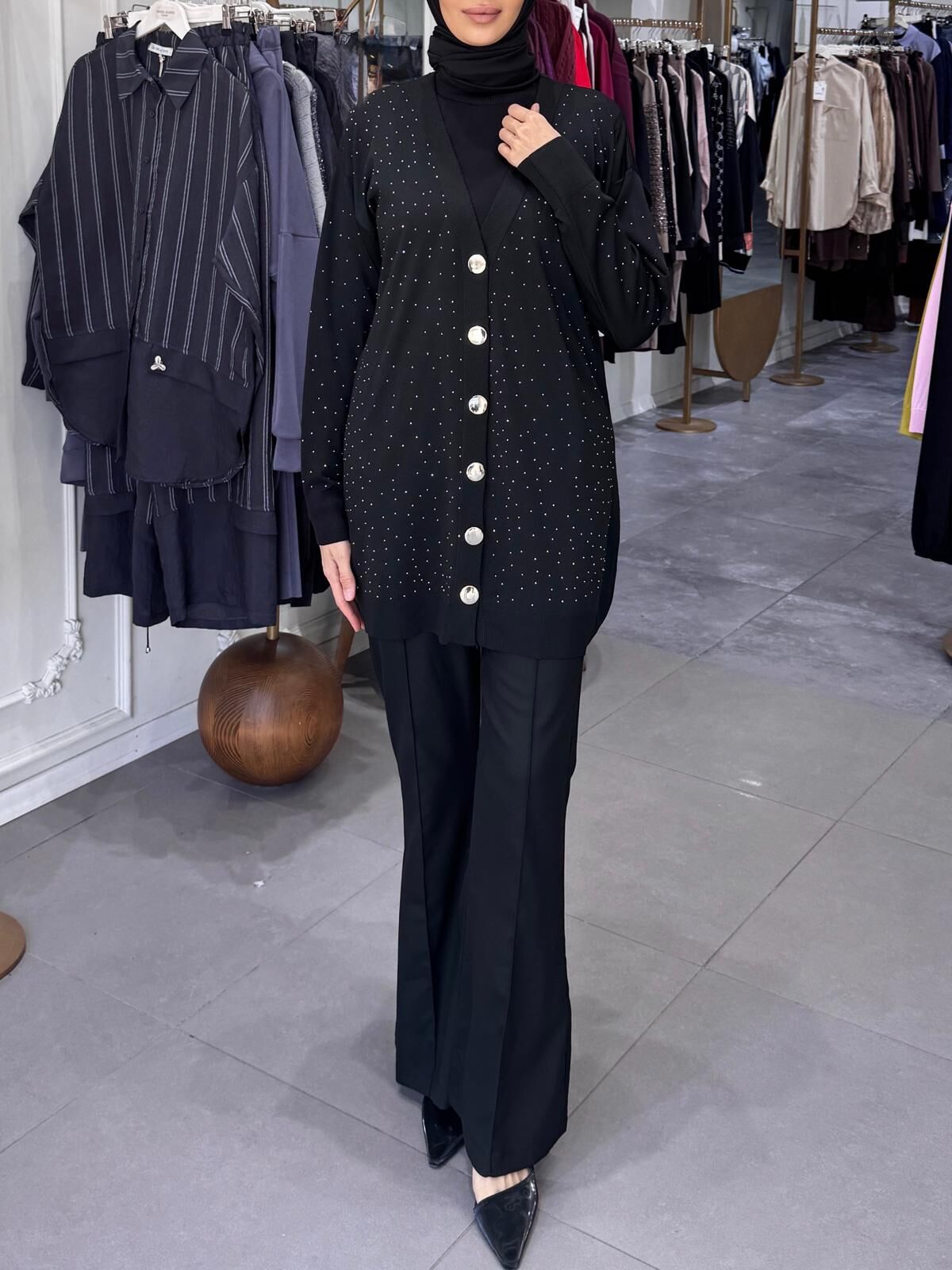 MERSERİZE TAŞLI HIRKA SİYAH