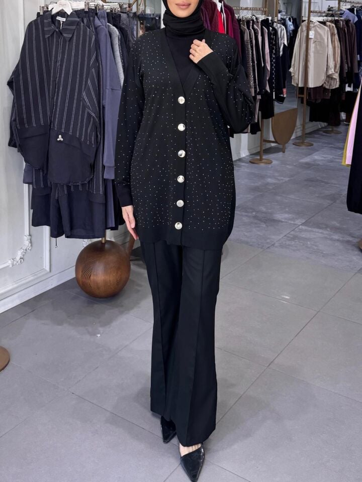 MERSERİZE TAŞLI HIRKA SİYAH