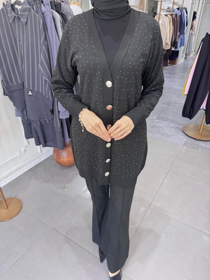 MERSERİZE TAŞLI HIRKA SİYAH