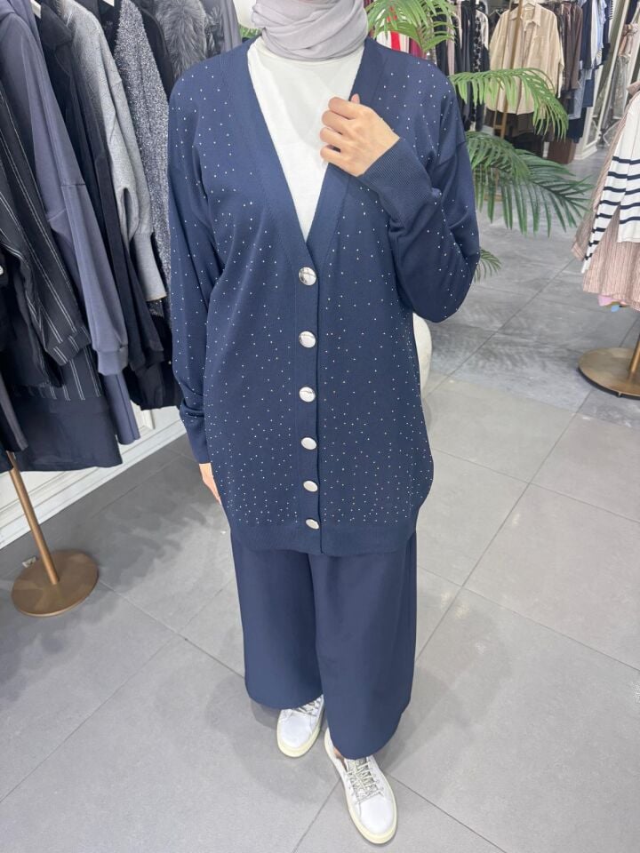 MERSERİZE TAŞLI HIRKA LACİVERT