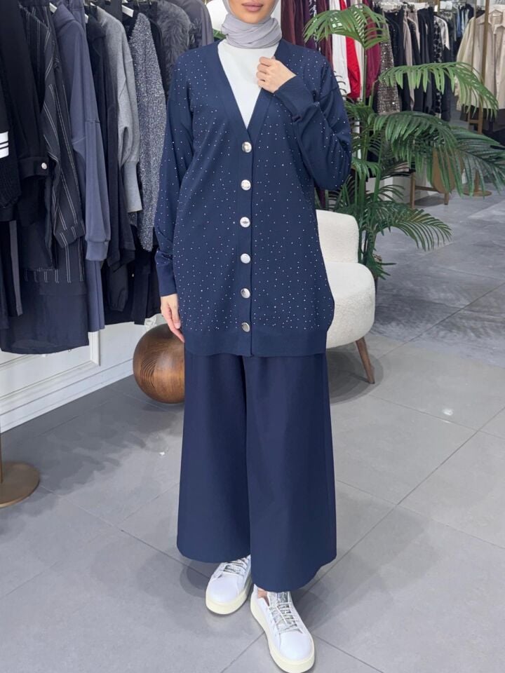 MERSERİZE TAŞLI HIRKA LACİVERT