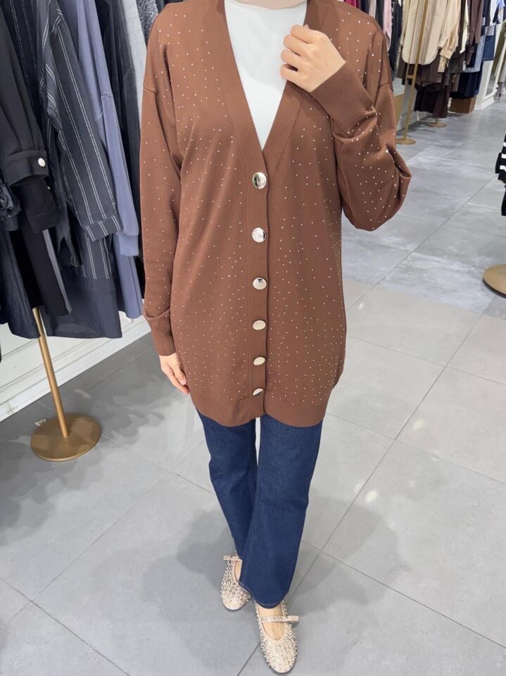 MERSERİZE TAŞLI HIRKA KAHVERENGİ