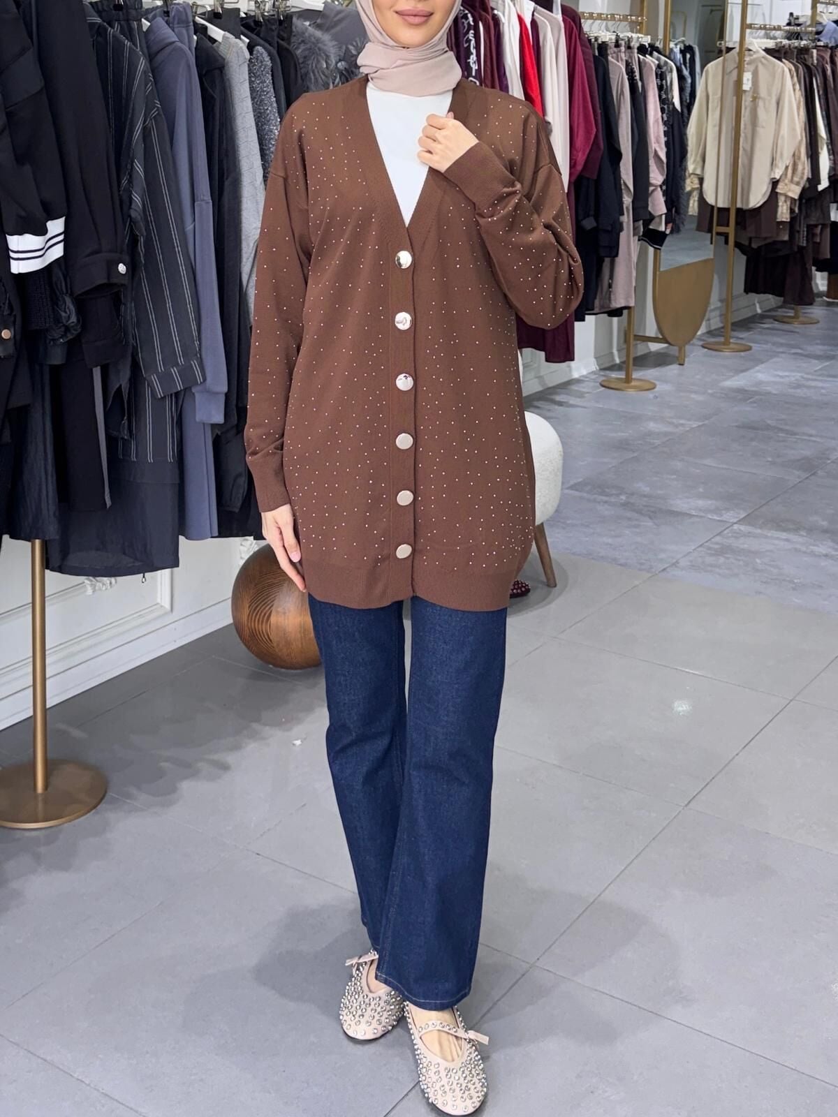 MERSERİZE TAŞLI HIRKA KAHVERENGİ