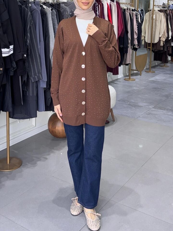 MERSERİZE TAŞLI HIRKA KAHVERENGİ