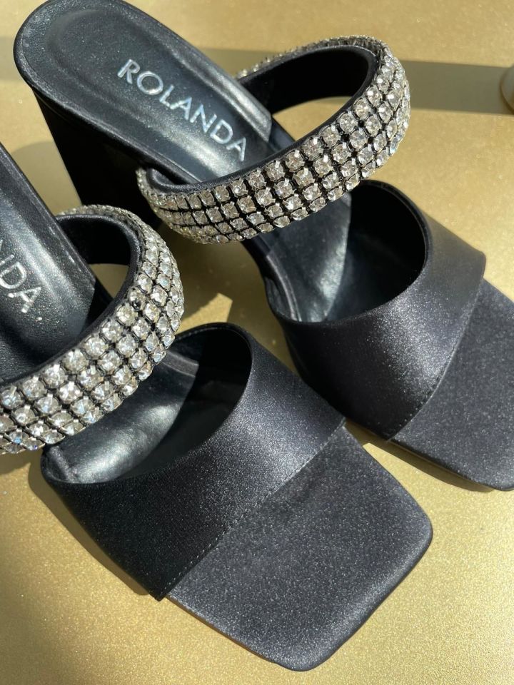 MODA HASEN SATEN TAŞLI TERLİK SİYAH 36