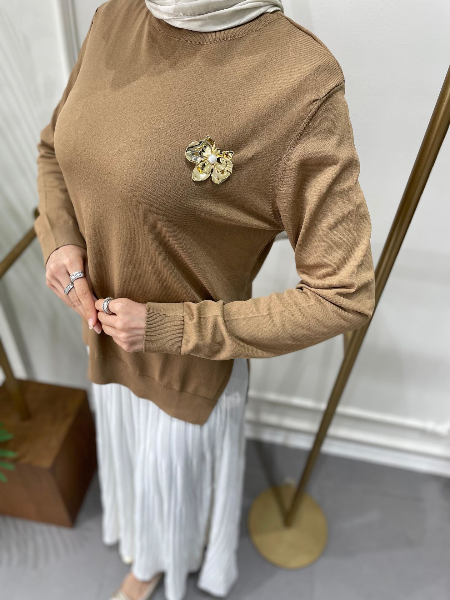 ELEGANTE TRİKO BLUZ CAMEL