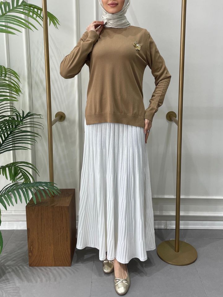 ELEGANTE TRİKO BLUZ CAMEL