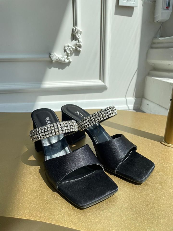 MODA HASEN SATEN TAŞLI TERLİK SİYAH 36