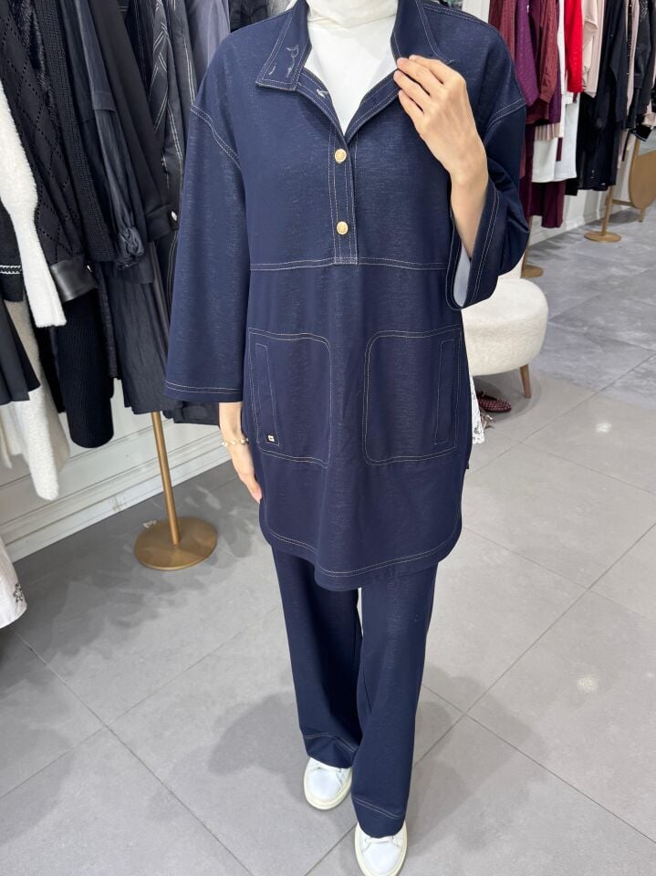 DİKİŞ DETAY KOT TAKIM LACİVERT