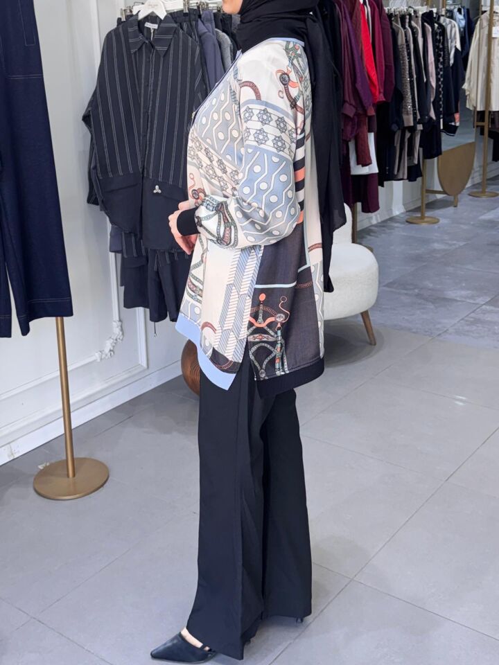 KENDİNDEN DESENLİ TUNİK SİYAH