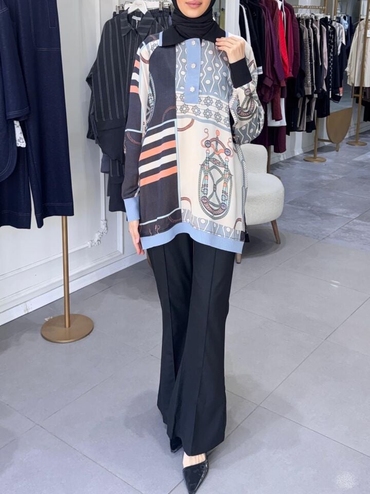 KENDİNDEN DESENLİ TUNİK SİYAH