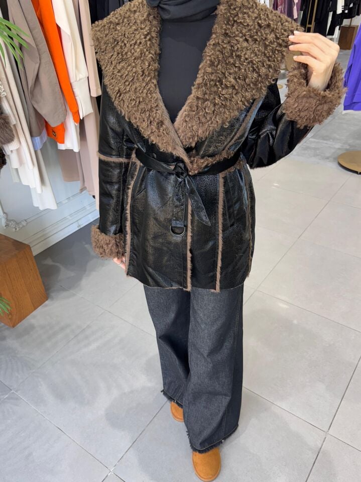 DERİ KÜRK DETAY MİDİ BOY