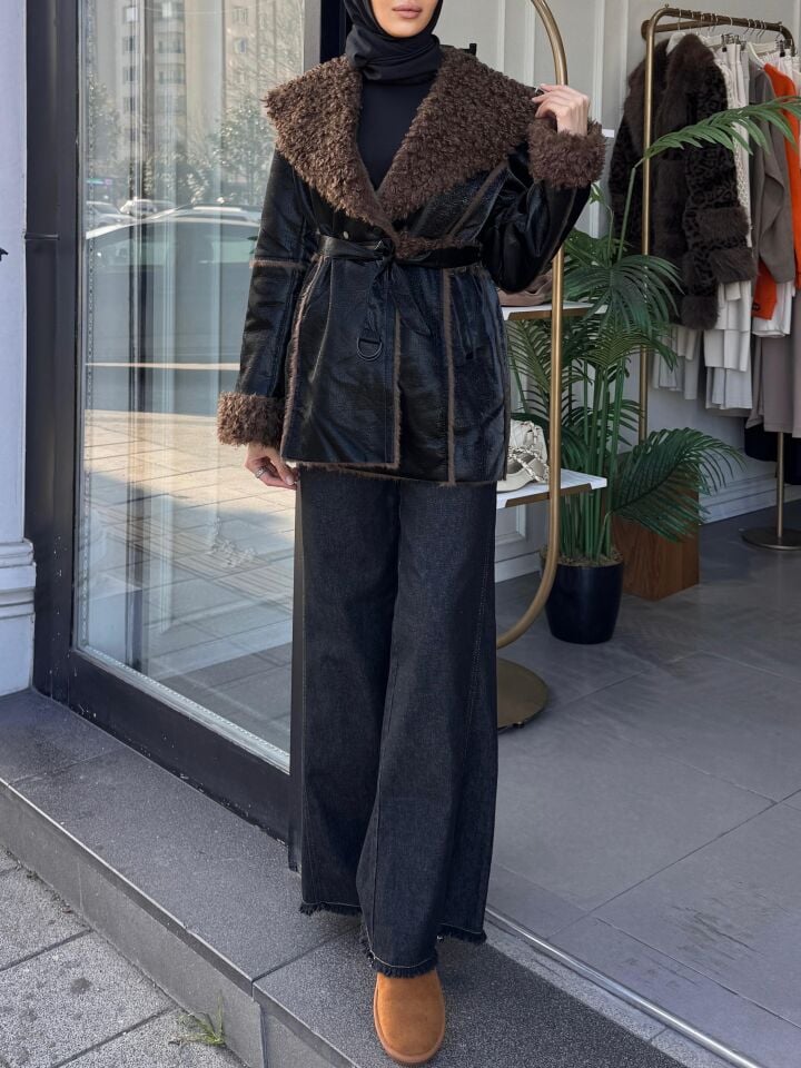 DERİ KÜRK DETAY MİDİ BOY