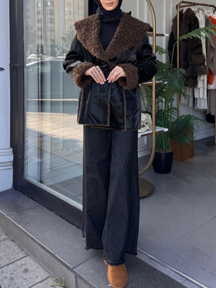 DERİ KÜRK DETAY MİDİ BOY