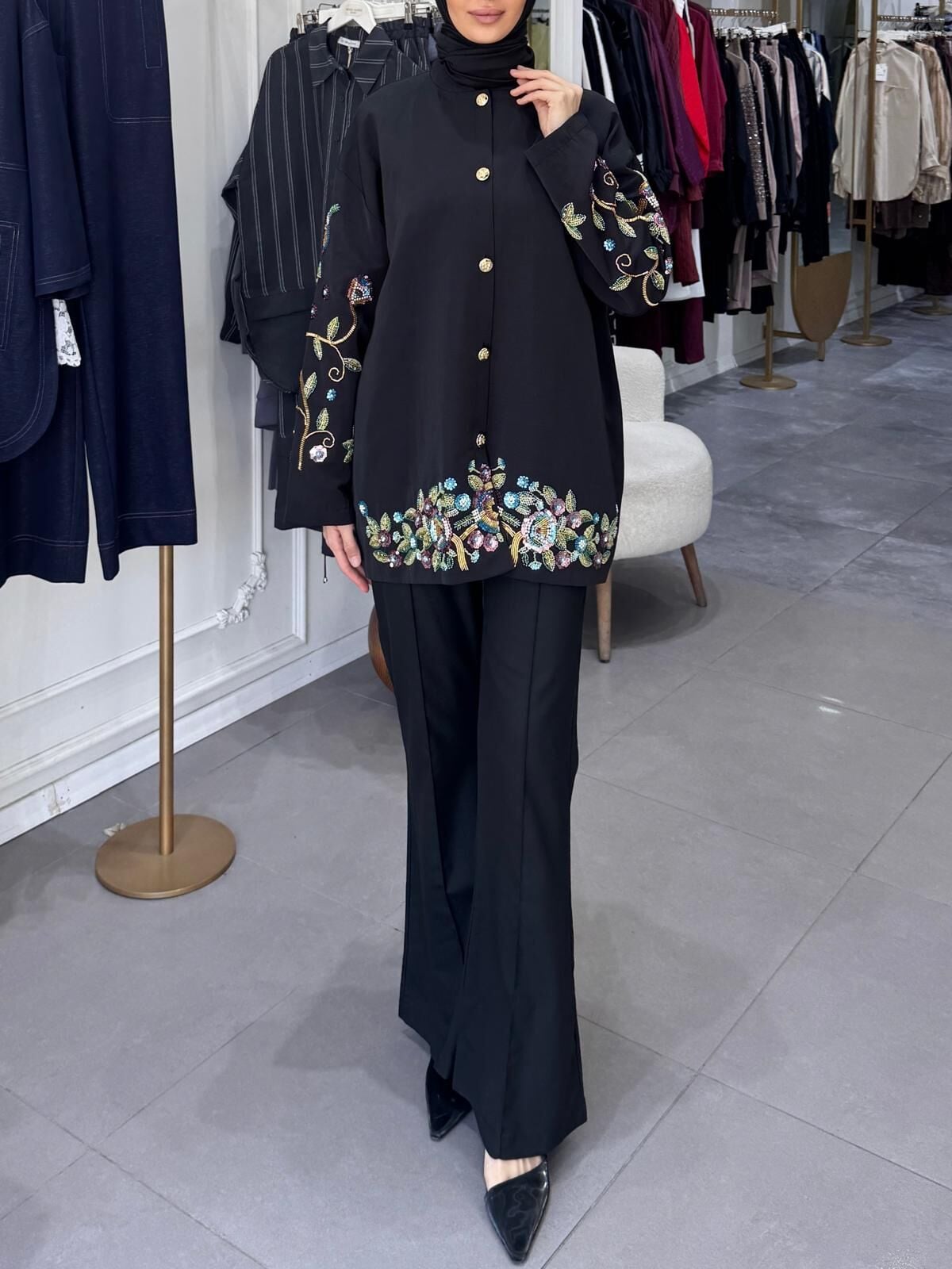 İŞLEME DETAYLI CEKET SİYAH