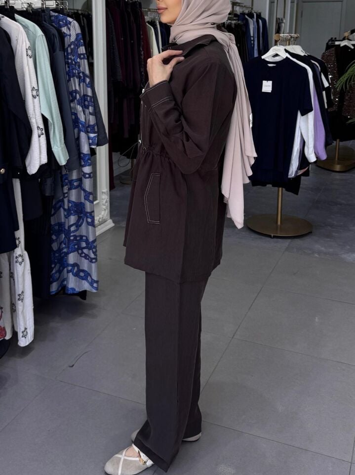 KONTRAST DİKİŞ DETAY TAKIM KAHVE