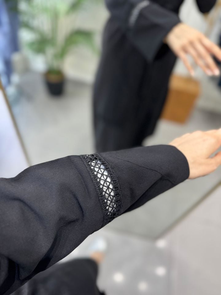 DANTEL ŞERİT DETAYLI KİMONO TAKIM SİYAH