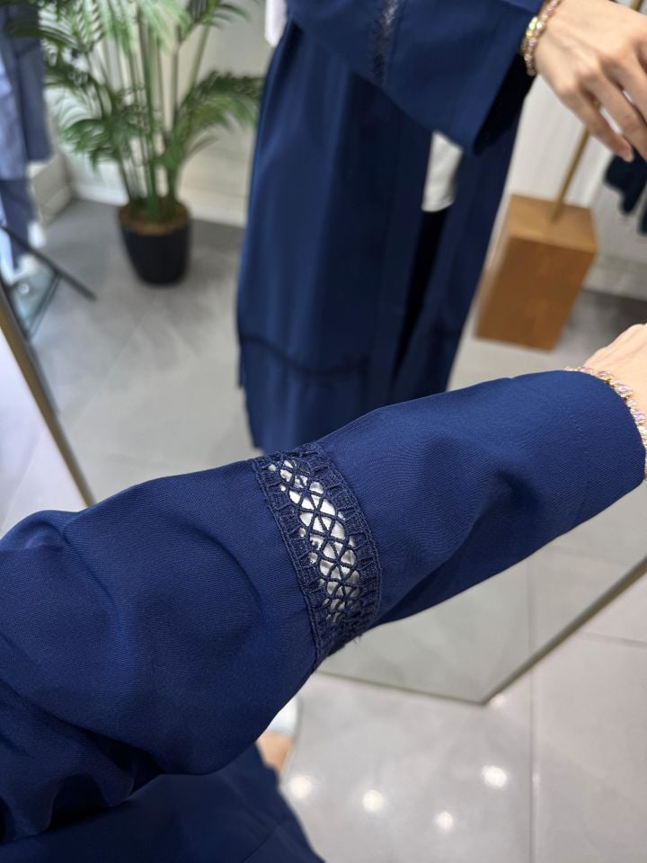 DANTEL ŞERİT DETAYLI KİMONO TAKIM LACİVERT