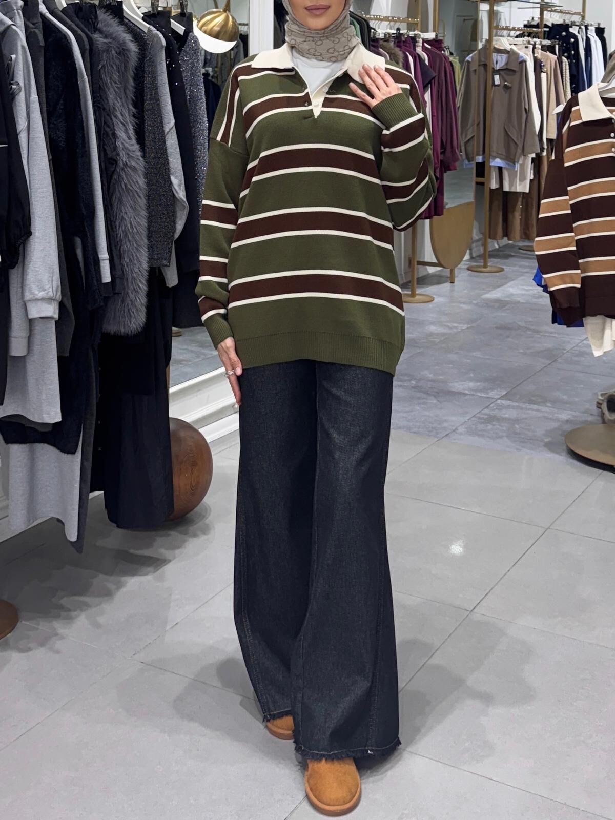 İNCE ÇİZGİLİ POLO YAKA HAKİ