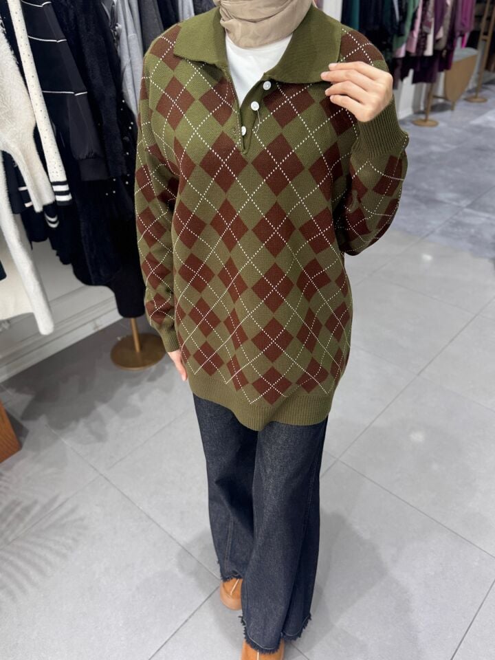 BAKLAVA DESEN KAZAK HAKİ