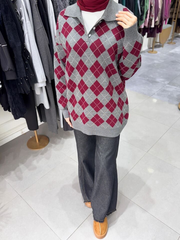 BAKLAVA DESEN KAZAK GRİ