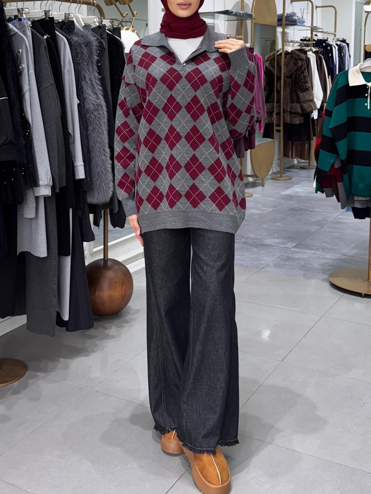 BAKLAVA DESEN KAZAK GRİ