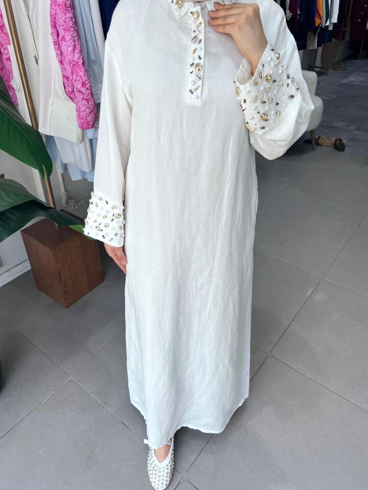 LİNEN KETEN ELBİSE  EKRU