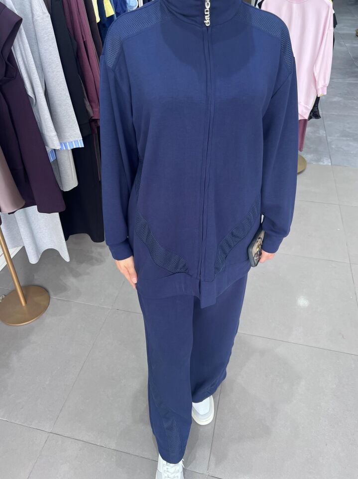 FİLE DETAYLI FERMUARLI TAKIM LACİVERT